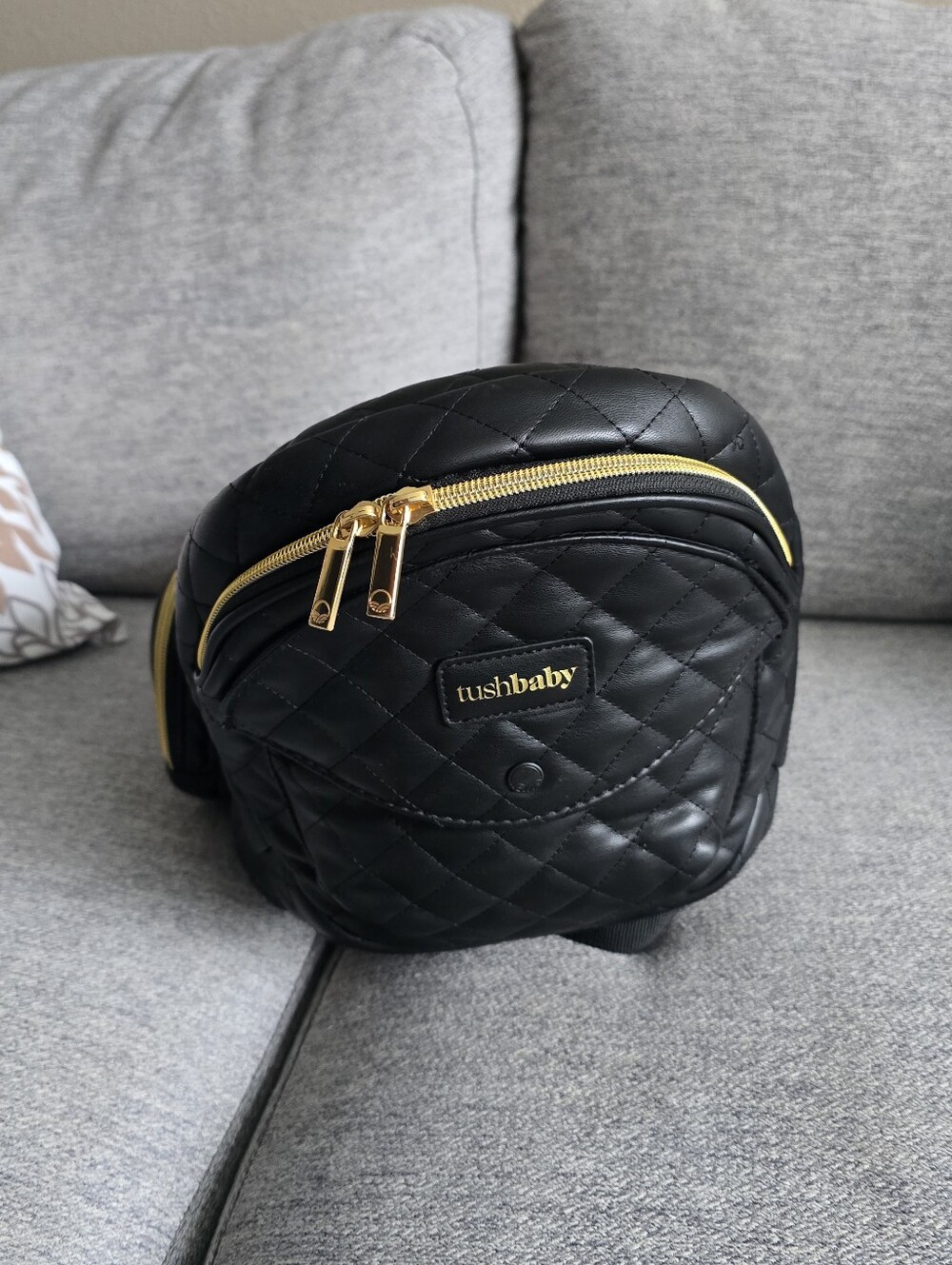 TushBaby Hip Carrier Black Leather with Gold Hardware